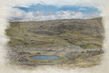 Cwmorthin Slate Quarry digital watercolor painting.