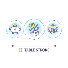 Reducing business expenses loop concept icon. Lowering operating costs abstract idea thin line illustration. Improve company productivity. Isolated outline drawing. Editable stroke. Arial font used