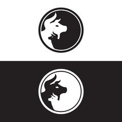 Circle bull animal logo template design . icon logo . silhouette logo 
