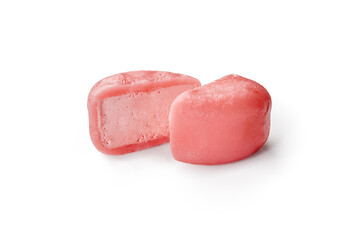 Japanese creamy dessert Mochi in pink rice dough with pomegranate and honey