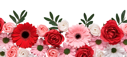 Floral composition of roses and gerberas on transparent background. Arrangement of beautiful flowers