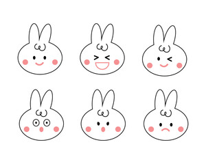 Obraz premium Set of facial expression rabbit cartoon. Icon, emoji and emoticon. 
