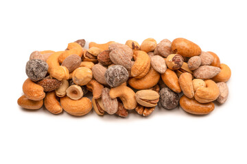 A group of almonds, pistachios, walnuts, macadamia, cashews.