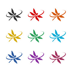 Fototapeta na wymiar Dragonfly logo icon isolated on white background. Set icons colorful