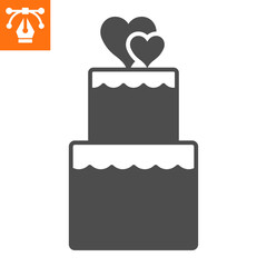 Stacked love cake solid icon, glyph style icon for web site or mobile app, valentines day and dessert, cake with hearts vector icon, simple vector illustration, vector graphics with editable strokes.