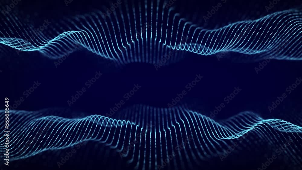 Poster 3d dynamic double digital wave. smart technology wave. flow digital structure. cyber technology back