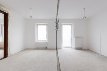 Empty concrete commercial space without finishing with partitions