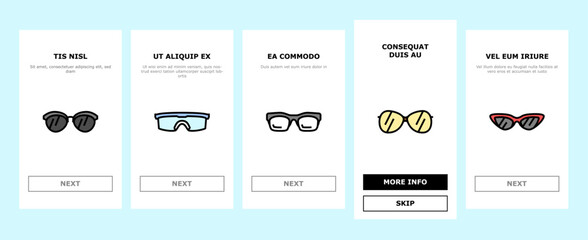 glasses optical style frame onboarding mobile vector. modern lens, fashion view eyeglasses, eyesight, eye old design, vision retro glasses optical style frame illustrations