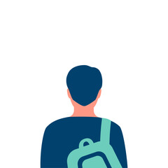 Man student with school bags, back view. Education concept. Young male with backpack, learner, adolescent. Vector illustration