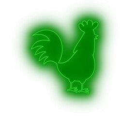 Cute green hen in profile in night light on white background - illustration