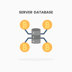 Database server bitcoin icon flat. Vector illustration on white background. Can used for web, app, digital product, presentation, UI and many more.