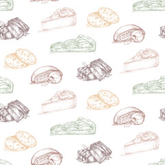 Vector seamless pattern with hand drawn desserts in sketch style
