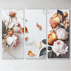 Beautiful roses and flowers split canvas, interior design ideas - generative ai