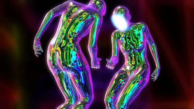 Seamless animation of metal women with reflections. Cool metallic Metaverse concept background