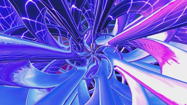 Abstract geometric metal geometric piece. Seamless synthwave retrofuturistic animation