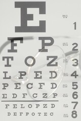 Double exposure of Eyeglasses with eyesight test chart