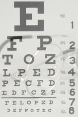 Double exposure of Eyeglasses with eyesight test chart