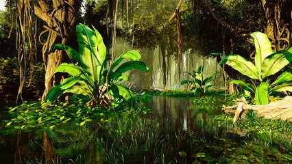 Diverse plants in mangrove wet jungle