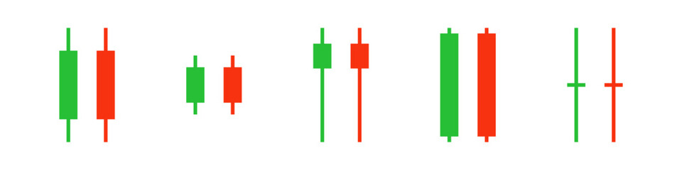 Various types of candlestick chart icons. Fluctuations in stock prices and exchange rates. Vectors.