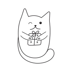 Cat with gift in paws in style