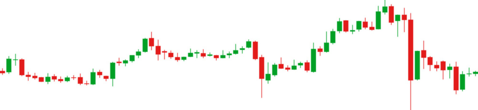 Green and red Japanese candlestick trading graph chart on white background. Market investment. Forex, stock exchange and crypto price technical analysis vector illustration. Traders tool