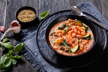 Creamy Tomato Soup with ground Chicken and veggies