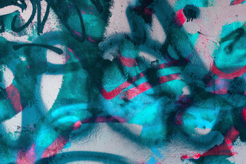 Colorful teal, pink, blue and black urban wall texture. Modern pattern for wallpaper design...