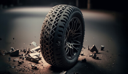 punctured car tire, Generated AI