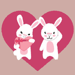 バレンタインデーにプレゼントを渡す女の子のウサギ