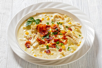 Chicken Corn Chowder in bowl, top view