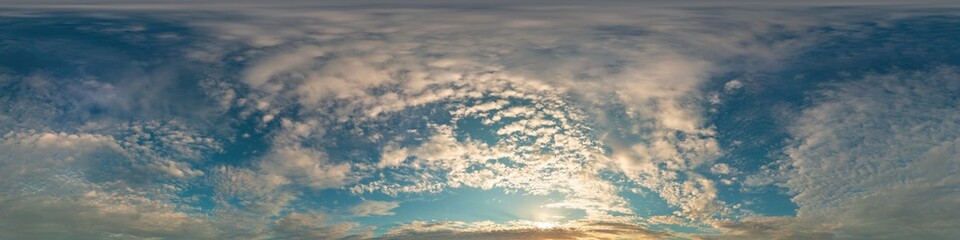 Naklejka na ściany i meble Dark blue sunset sky panorama with golden Cumulus clouds. Seamle