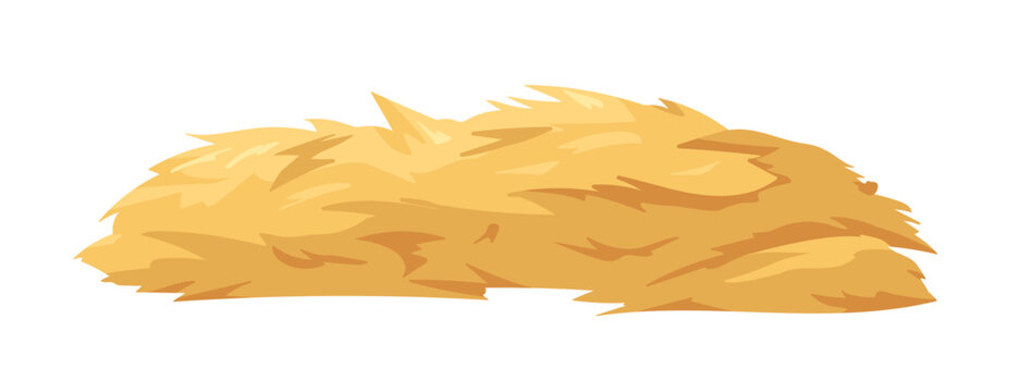Hay, golden dry grass pile. Gold sraw, livestock feed heap. Yellow farm field wheat crop stack, thatch. Flat vector illustration isolated on white background