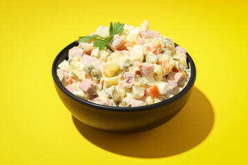 Concept of New year food, tasty Olivier salad