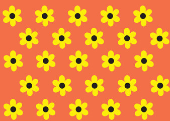 Vector abstract orange background with yellow floral pattern