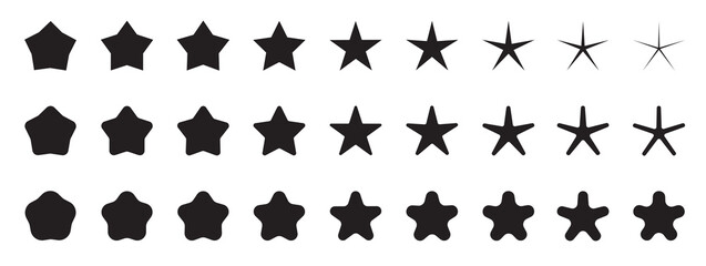 Stars, twinkling stars, sparkles, shining burst, five corner shape icon vector set collection.
