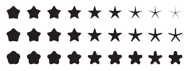 Stars, twinkling stars, sparkles, shining burst, five corner shape icon vector set collection.