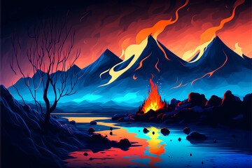 Landscape with a bonfire
