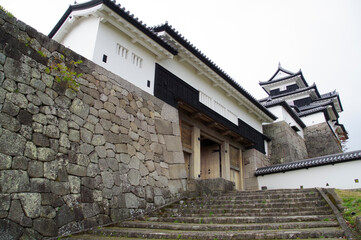 丘陵に建つ復元された白河小峰城跡