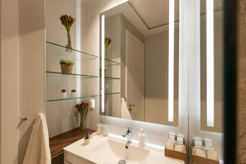 Fototapeta na wymiar Bathroom interior in modern new hotel