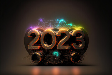 2023 New Year's Eve electric sign illuminated, generative ai