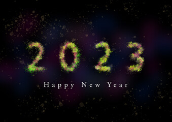 2023 Happy New Year firework text on a black background