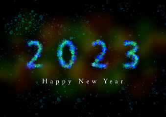 2023 Blue abstract Happy New Year firework text