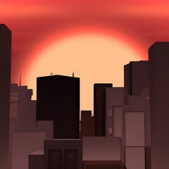 Cartoon city evening sky. Generative AI.