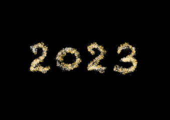 2023 firework text on a plain black background