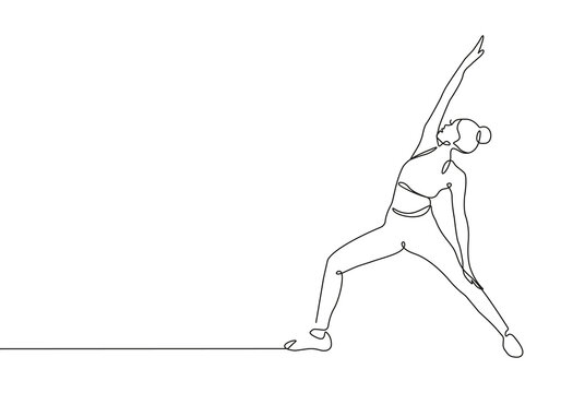 Yoga, Fitness Female Pose One Line Drawing. Woman Sport Pose Minimalist Drawing. Fitness Line Art Modern Minimal Drawing. Trendy Illustration Continuous Line Art. Sport Minimal Logo. Vector EPS 10