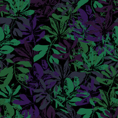 Dark Printed Leaves. Decorative vector seamless pattern. Repeating background. Tileable wallpaper print.