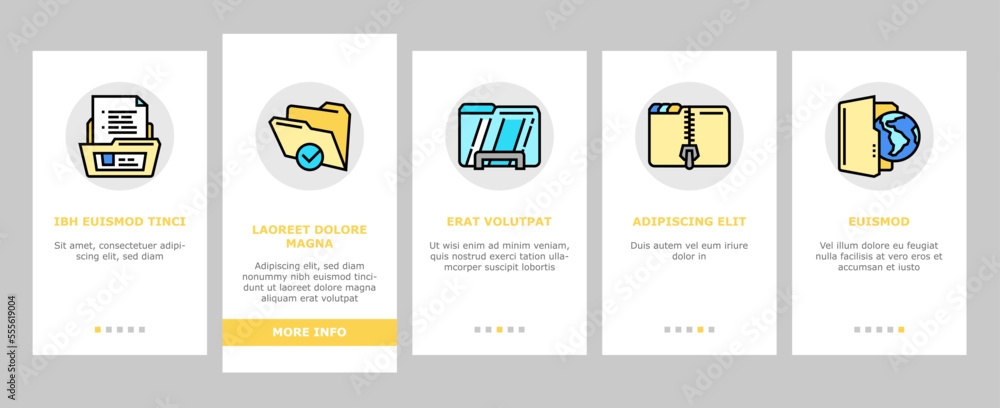 Poster folder paper business file empty onboarding mobile vector. blank open, office template, document inf