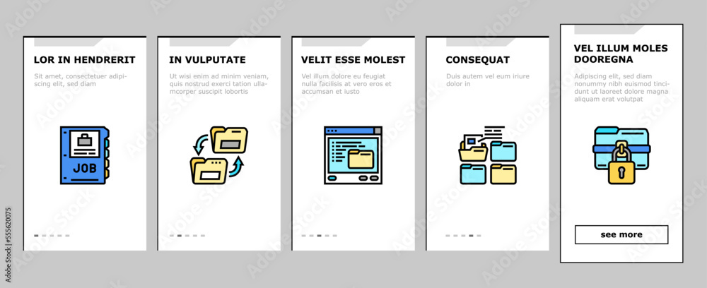 Poster folder paper business file empty onboarding mobile vector. blank open, office template, document inf