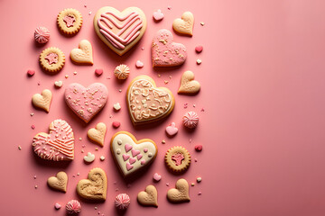 Fototapeta na wymiar Valentines day heart shaped cookies. Generative ai