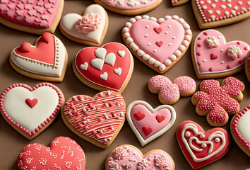 Valentines day heart shaped cookies. Generative ai